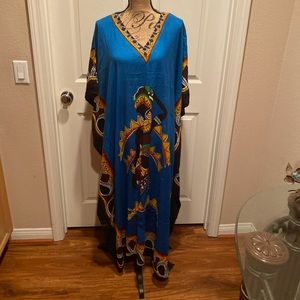 Long multi print kaftan dress.